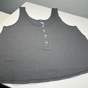NWOT Old Navy Tank Top Womens Size M Gray Cropped Sleep Henley Waffle Knit
